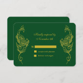 Elegant Mehndi Peacock Wedding RSVP - groen (Voorkant / Achterkant)