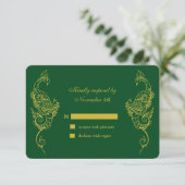Elegant Mehndi Peacock Wedding RSVP - groen (Staand voorkant)