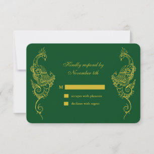 Elegant Mehndi Peacock Wedding RSVP - groen Kaartje
