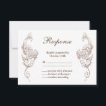 Elegant Mehndi Peacock Wedding RSVP Kaartje<br><div class="desc">Deze elegante, geïnspireerde bruiloft RSVP is geaccentueerd met met de hand geschetste, henna gekleurde pauzes op een witte achtergrond, waardoor dit middelmatige ontwerp perfect is voor het moderne of traditionele Indische huwelijk. De coördinerende Uitnodiging van het huwelijk van Elegant Mehndi Peacock is beschikbaar; nochtans als de extra punten nodig zijn,...</div>