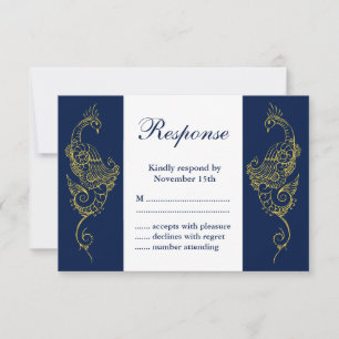 Elegant Mehndi Peacock Wedding RSVP - marine & Whi Kaartje