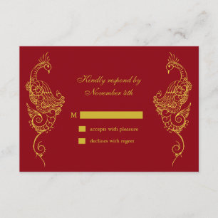 Elegant Mehndi Peacock Wedding RSVP - rood