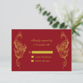 Elegant Mehndi Peacock Wedding RSVP - rood (Staand voorkant)
