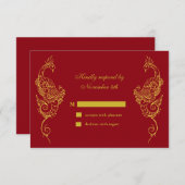 Elegant Mehndi Peacock Wedding RSVP - rood (Voorkant / Achterkant)