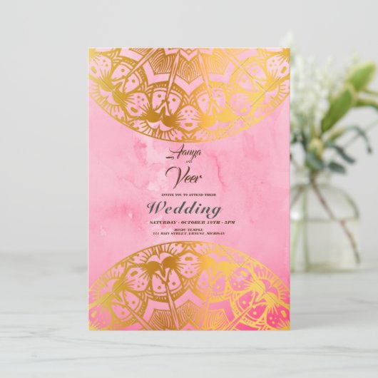 Elegant Mehndi Wedding Uitnodiging (Staand voorkant)