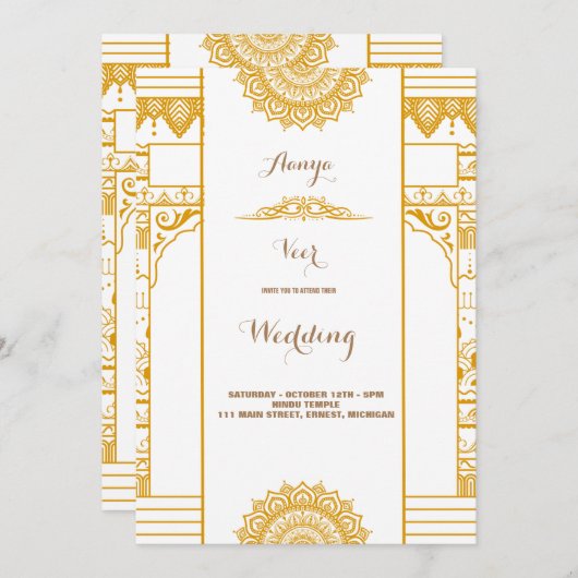 Elegant Mehndi Wedding Uitnodiging (Voorkant / Achterkant)