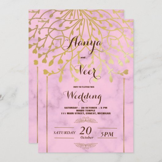 Elegant Mehndi Wedding Uitnodiging (Voorkant / Achterkant)