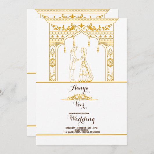 Elegant Mehndi Wedding Uitnodiging (Voorkant / Achterkant)