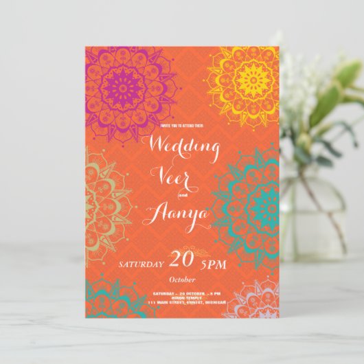 Elegant Mehndi Wedding Uitnodiging (Staand voorkant)