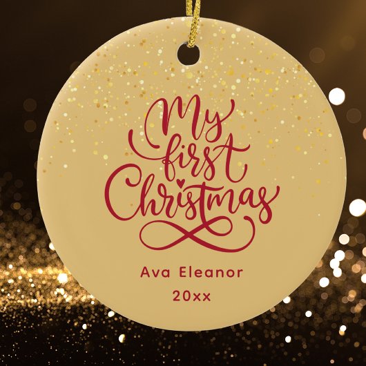 Elegant Meisje Baby's Eerste Kerst Custom Name Keramisch Ornament