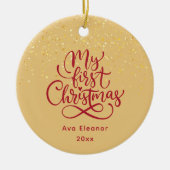 Elegant Meisje Baby's Eerste Kerst Custom Name Keramisch Ornament (Voorkant)