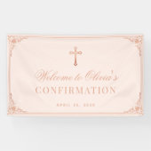 Elegant Meisje Bevestiging Roze Rose Goud Kruis Spandoek (Horizontaal)