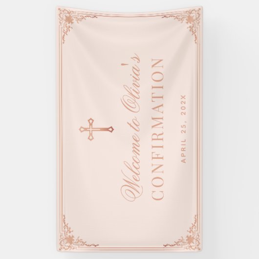 Elegant Meisje Bevestiging Roze Rose Goud Kruis Spandoek (Verticaal)