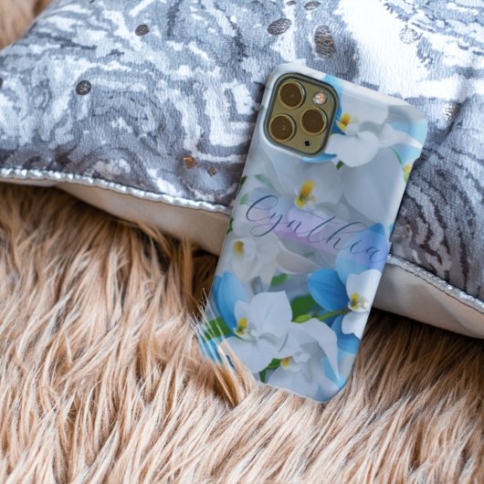 Elegant Meisje Bloemen Blauw Aangepast Gepersonali Case-Mate iPhone Case