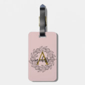 Elegant Meisje Blush Roze Bloemen Goud Monogram Na Bagagelabel (Achterkant verticaal)