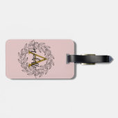 Elegant Meisje Blush Roze Bloemen Goud Monogram Na Bagagelabel (Achterkant horizontaal)