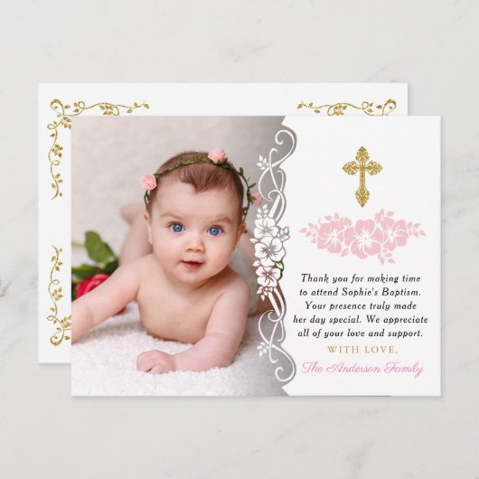 Elegant meisje doop dank u briefkaart (Voorkant / Achterkant)