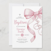 Elegant Meisje Doop Pink Bow Pearl Ketting Cross Kaart (Voorkant)