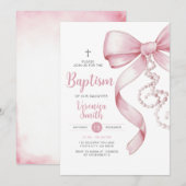 Elegant Meisje Doop Pink Bow Pearl Ketting Cross Kaart (Voorkant / Achterkant)