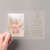 Elegant Meisje Foto Gouden Kalligrafie Doop Acryl Uitnodigingen (Insitu (Draagbaar))