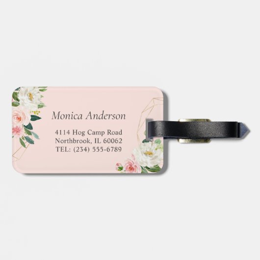 Elegant Meisje Geometrisch Blush Roze Bloemen Mono Bagagelabel (Achterkant horizontaal)
