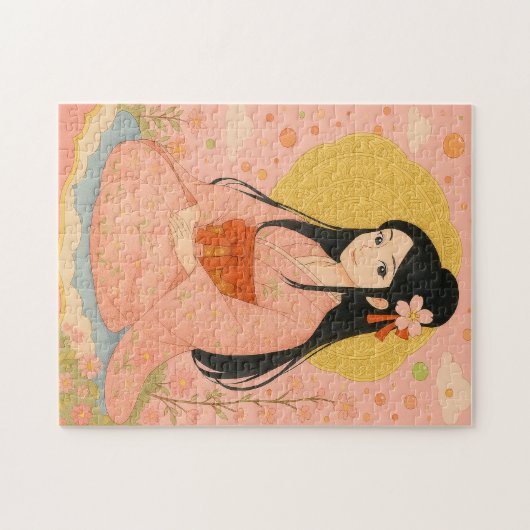 Elegant meisje in Japanse kimono Legpuzzel (Horizontaal)