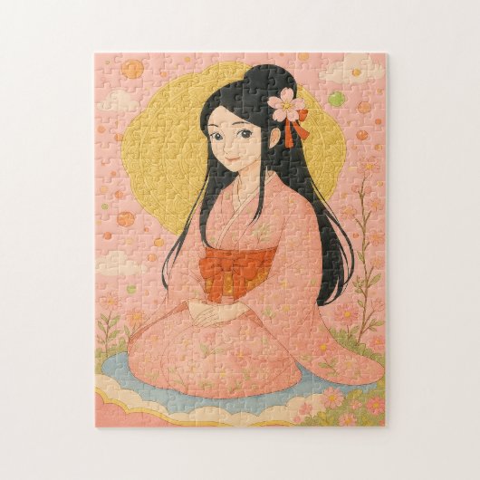 Elegant meisje in Japanse kimono Legpuzzel (Verticaal)