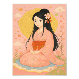 Elegant meisje in Kimono – Japanse stijl muurkunst Foto Afdruk