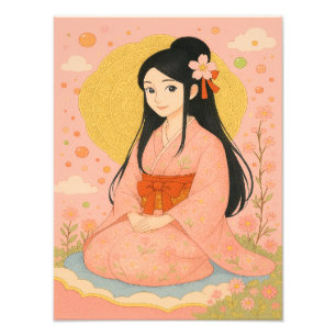 Elegant meisje in Kimono – Japanse stijl muurkunst Foto Afdruk