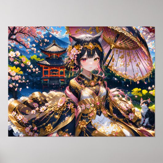Elegant meisje in traditionele kledij met Sakura B Poster (Voorkant)