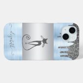 Elegant meisje, kat glitter druppels blauw metalli Case-Mate iPhone case (Achterkant (horizontaal))
