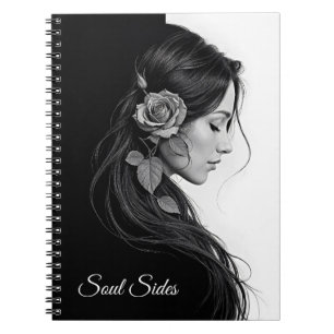 Elegant meisje met bloem in haar moderne kunst notitieboek