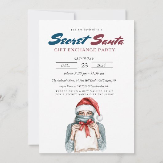 Elegant meisje met hoofddoek Secret Santa Party Kaart (Voorkant)