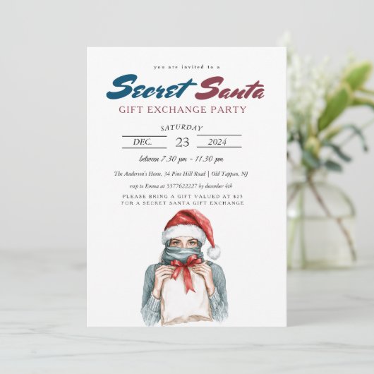 Elegant meisje met hoofddoek Secret Santa Party Kaart (Staand voorkant)