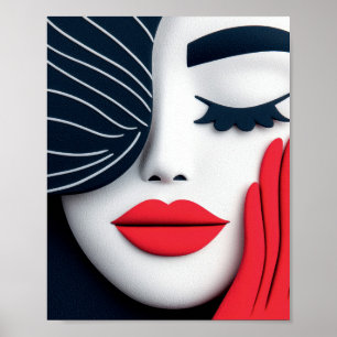 Elegant Meisje met Robijnrode Lippen Portret Poster
