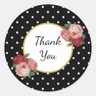 Elegant Meisje Stippen Rozen Bloemen Dank u Ronde Sticker