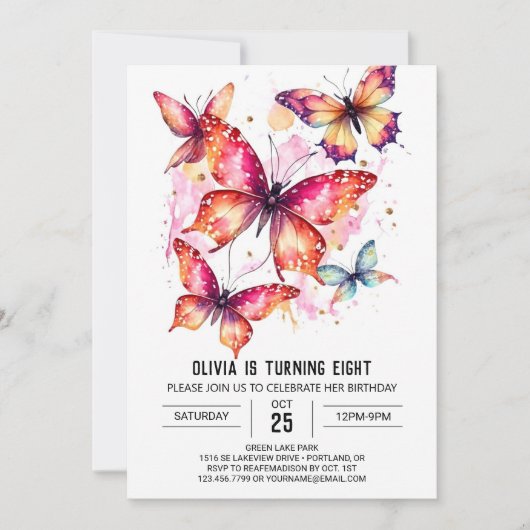 Elegant meisje vlinder meisje verjaardag kaart (Voorkant)