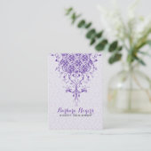 Elegant Meisje Wit & Paarse Bloemen Kant Visitekaartje (Staand voorkant)