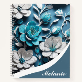 Elegant meisjesachtig bloemig blauw gepersonalisee notitieboek