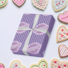 Elegant Meisjesachtig Roze Paarse Popcorn Gestreep Cadeaupapier