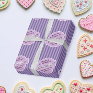 Elegant Meisjesachtig Roze Paarse Popcorn Gestreep Cadeaupapier
