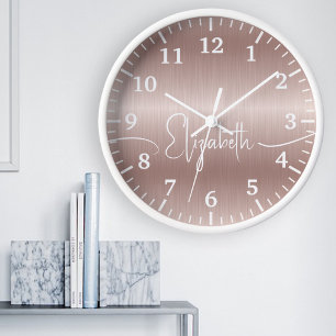 Elegant Meisjesachtig Schrift Roze Goud Geborsteld Grote Klok