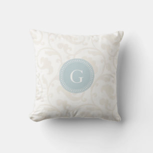 Elegant meisjesachtig wit bloempatroon monogram kussen