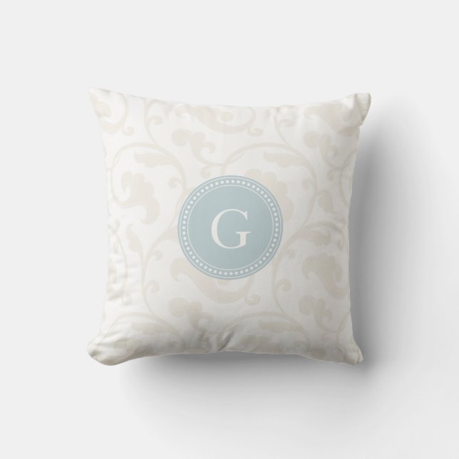 Elegant meisjesachtig wit bloempatroon monogram kussen (Voorkant)