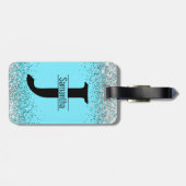 Elegant meisjesblauw zilver faux glitter monogram bagagelabel (Achterkant horizontaal)