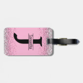 Elegant meisjesroze zilveren faux glitter monogram bagagelabel (Achterkant horizontaal)