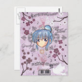 Elegant/Melancholy Ume-Chibi met collage achtergro Briefkaart (Voorkant / Achterkant)