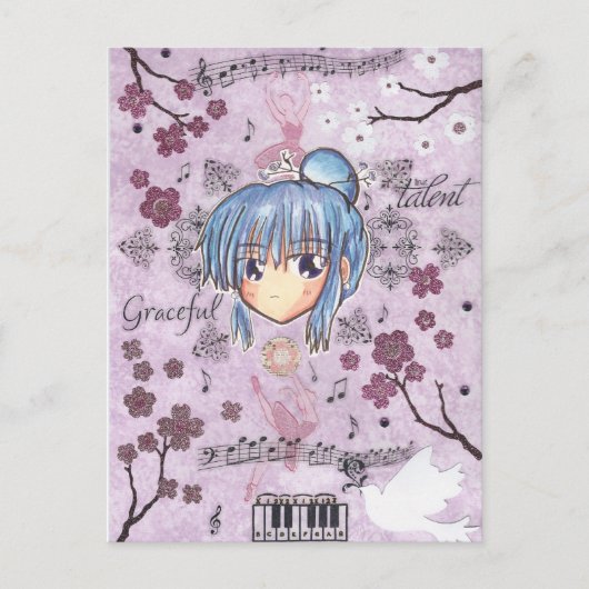 Elegant/Melancholy Ume-Chibi met collage achtergro Briefkaart (Voorkant)