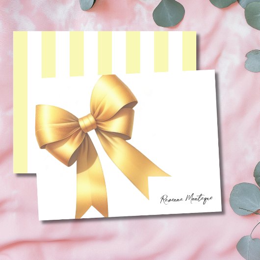 Elegant Mellow Yellow Bow Stationery Note Card Notitiekaartje
