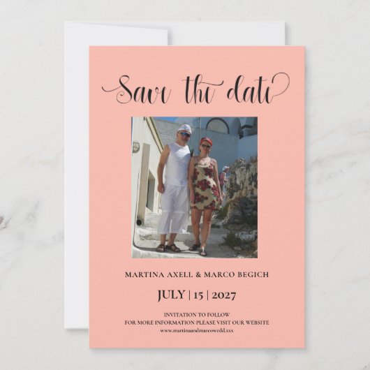 Elegant Melon Photo Save the date Invitation Kaart (Voorkant)